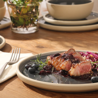 Gibson Elite - Made in Portugal - Port Gaia 12 Piece (Service for 4) Plates and Bowls Reactive Glaze Dishes Stoneware Ceramic Dinnerware Set