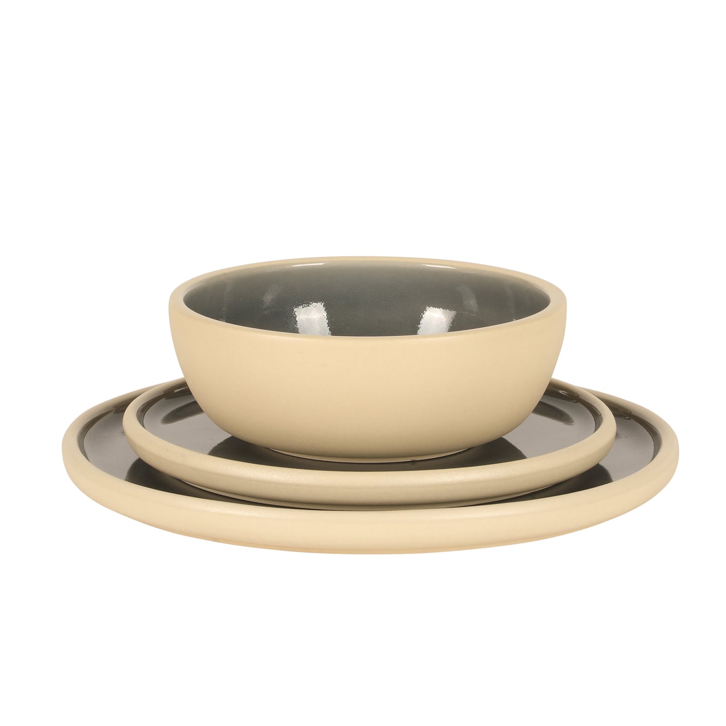 Gibson Elite - Made in Portugal - Port Gaia 12 Piece (Service for 4) Plates and Bowls Reactive Glaze Dishes Stoneware Ceramic Dinnerware Set
