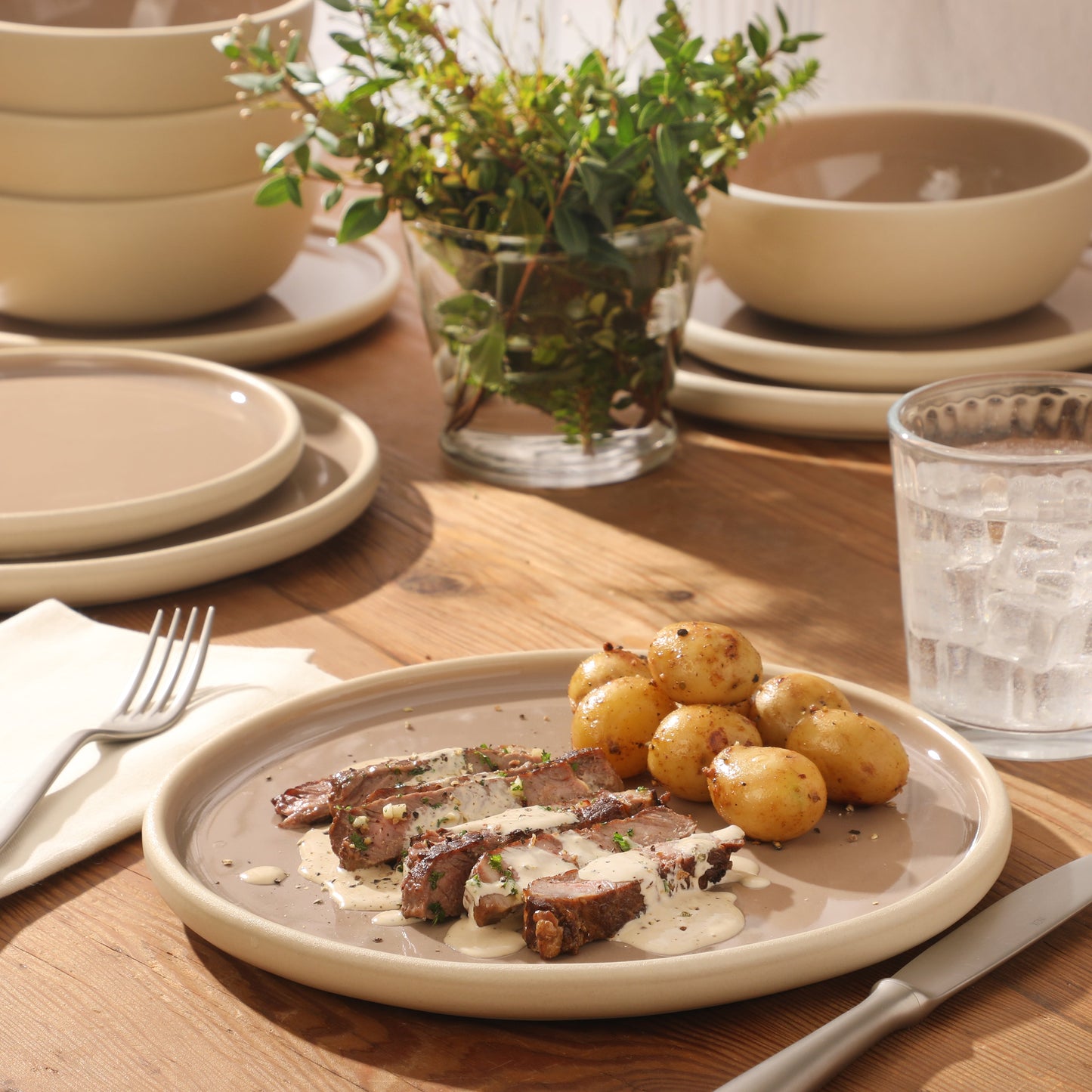 Gibson Elite - Made in Portugal - Port Gaia 12 Piece (Service for 4) Plates and Bowls Reactive Glaze Dishes Stoneware Ceramic Dinnerware Set