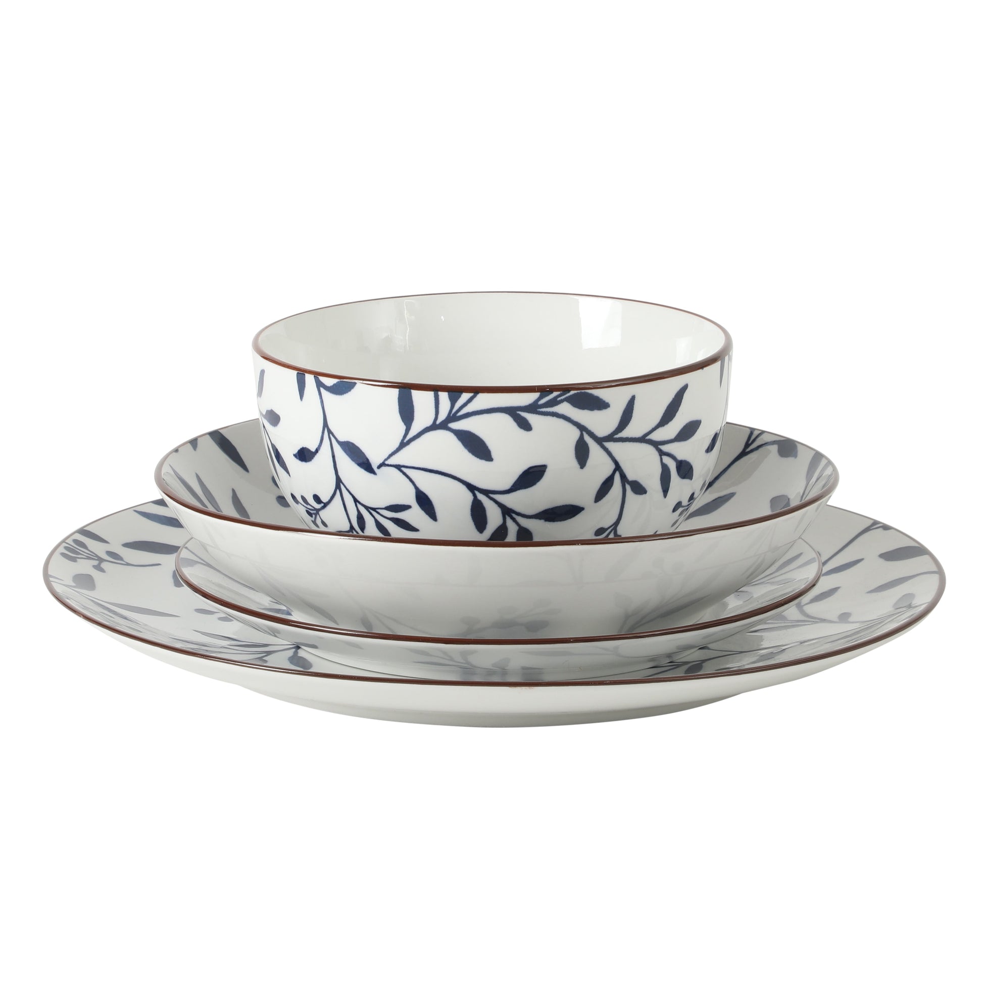 Gibson Home Palace Suite 16-Piece Dinnerware Set, Blue Floral Stoneware Plates & Bowls, Service for 4, Round Durable Everyday Dish Set