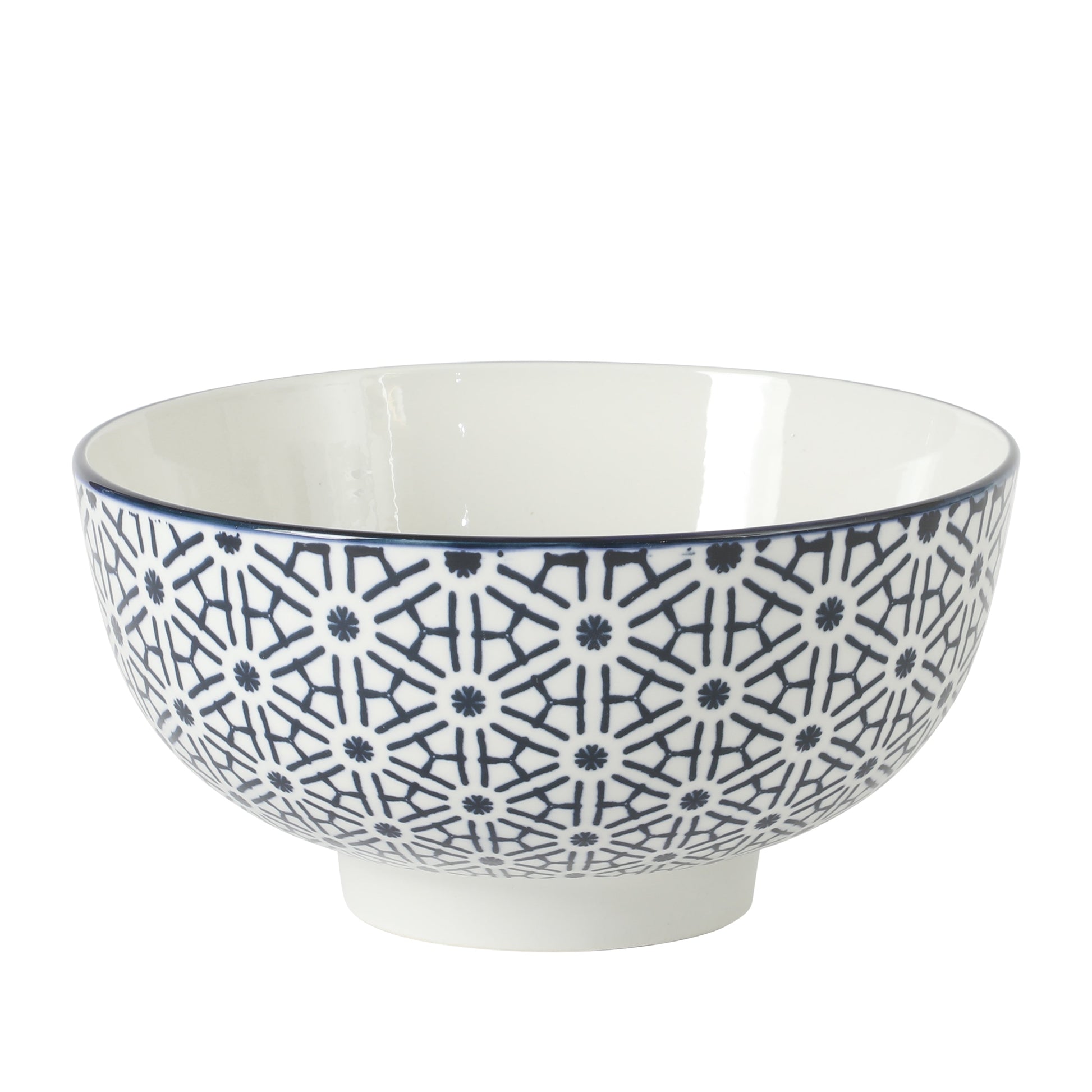 Gibson Home Castle Way 4-Piece Serving Bowl Set, 8 Inch Round Stoneware Bowls, Blue & White Assorted Pattern, Decorative Everyday Use
