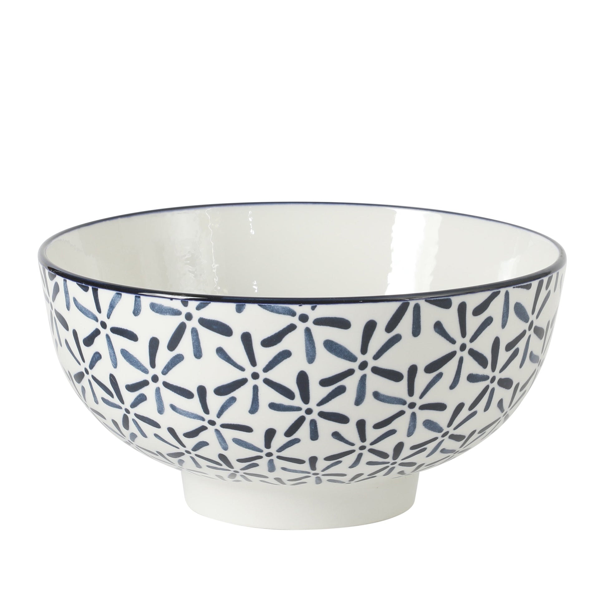 Gibson Home Castle Way 4-Piece Serving Bowl Set, 8 Inch Round Stoneware Bowls, Blue & White Assorted Pattern, Decorative Everyday Use