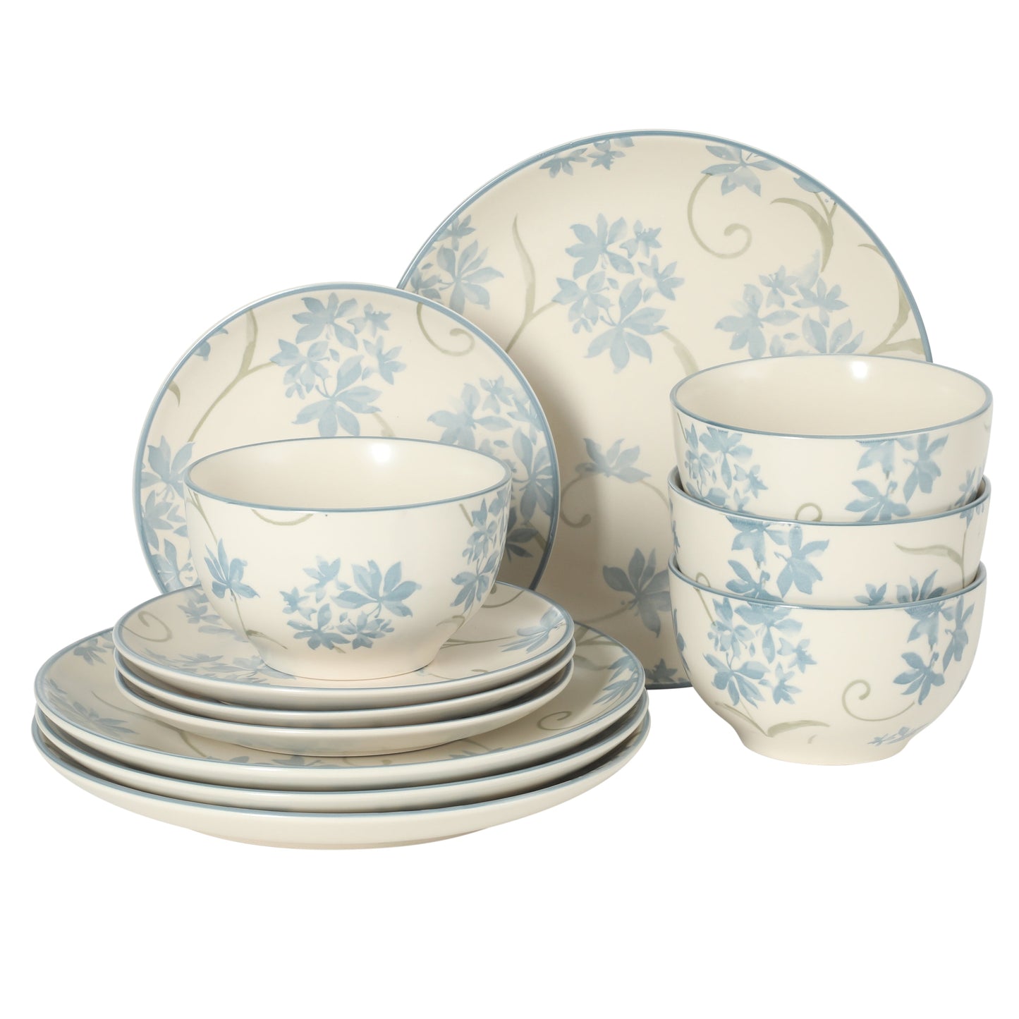 Gibson Home Admiral Hall 12-Piece Matte Stoneware Dinnerware Set – Dinner Plates, Salad Plates & Bowls with Pink Floral Pattern, Durable Everyday Dish Set, Microwave & Dishwasher Safe