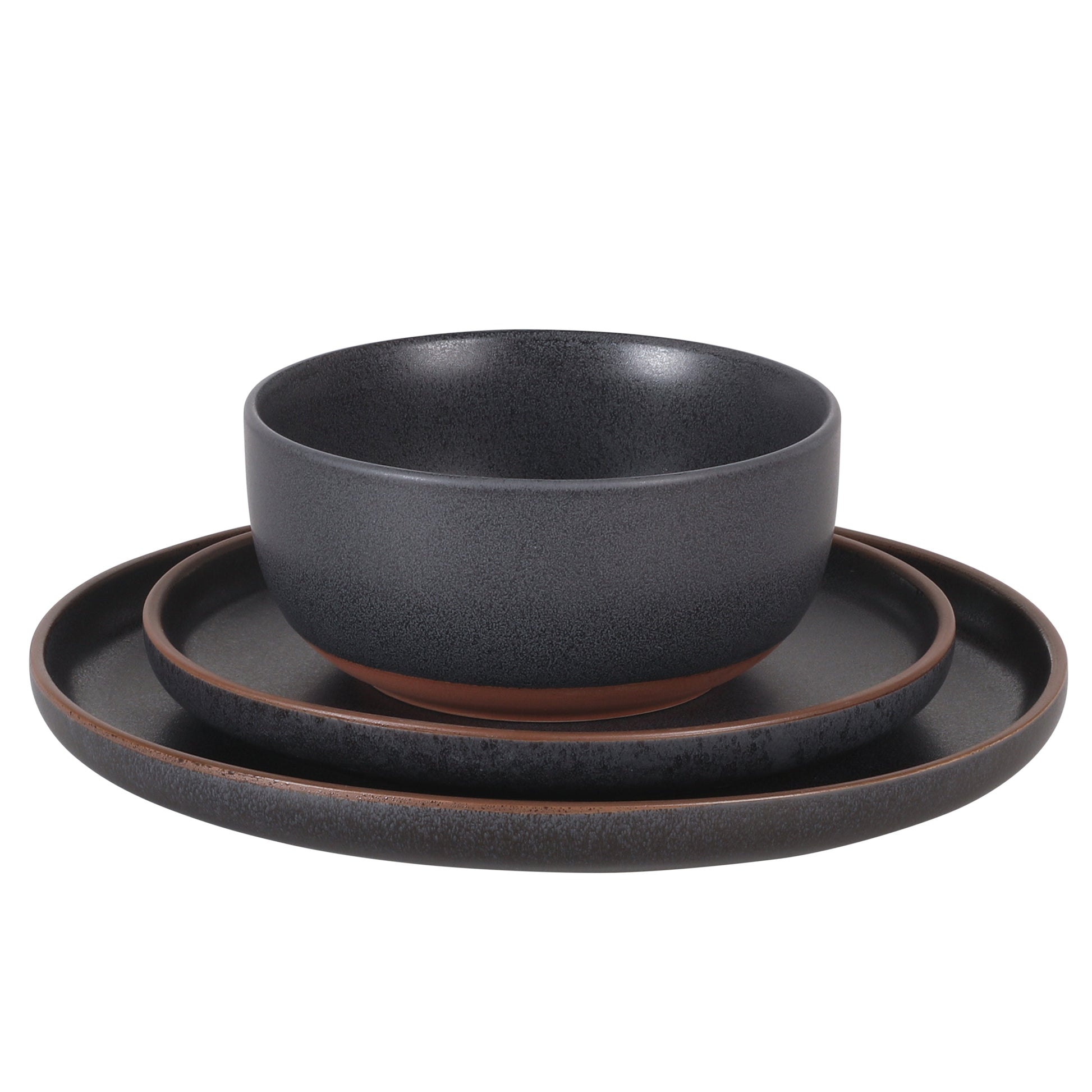 Gibson Elite Abbey Circle 12 Piece (Service for 4) Plates and Bowls Reactive Matte Glaze Dishes Stoneware Ceramic Dinnerware Set