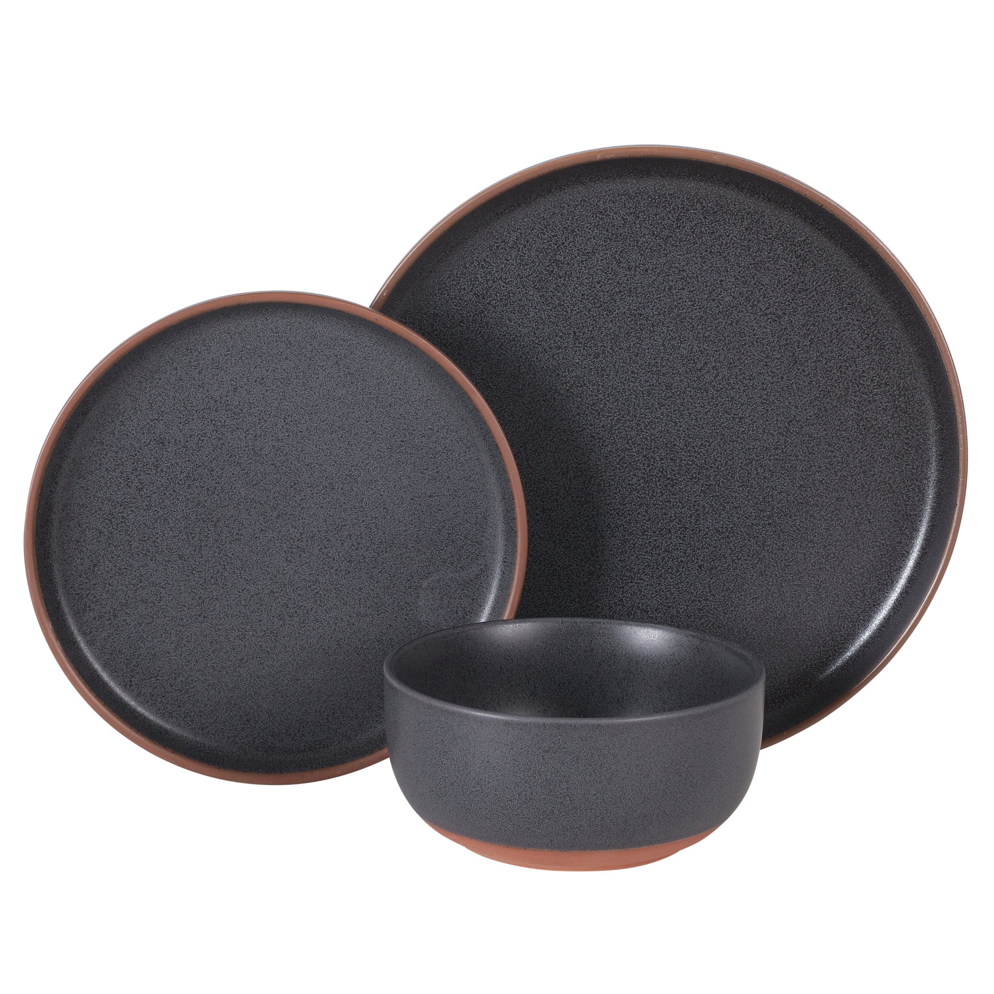 Gibson Elite Abbey Circle 12 Piece (Service for 4) Plates and Bowls Reactive Matte Glaze Dishes Stoneware Ceramic Dinnerware Set