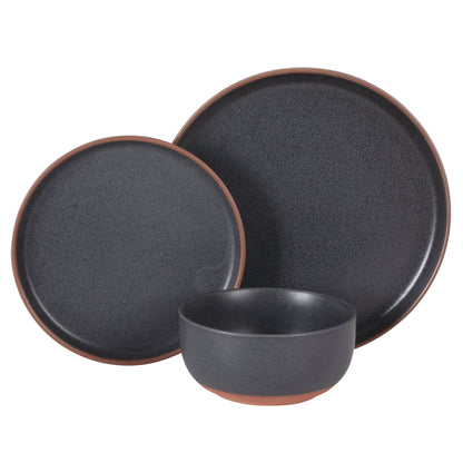 Gibson Elite Abbey Circle 12 Piece (Service for 4) Plates and Bowls Reactive Matte Glaze Dishes Stoneware Ceramic Dinnerware Set