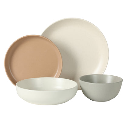 Gibson Elite Leeds Court Plates and Bowls Sets, 16-Piece Stoneware Dinnerware Sets, Round Speckle Reactive Glaze Dish Set, Service for 4