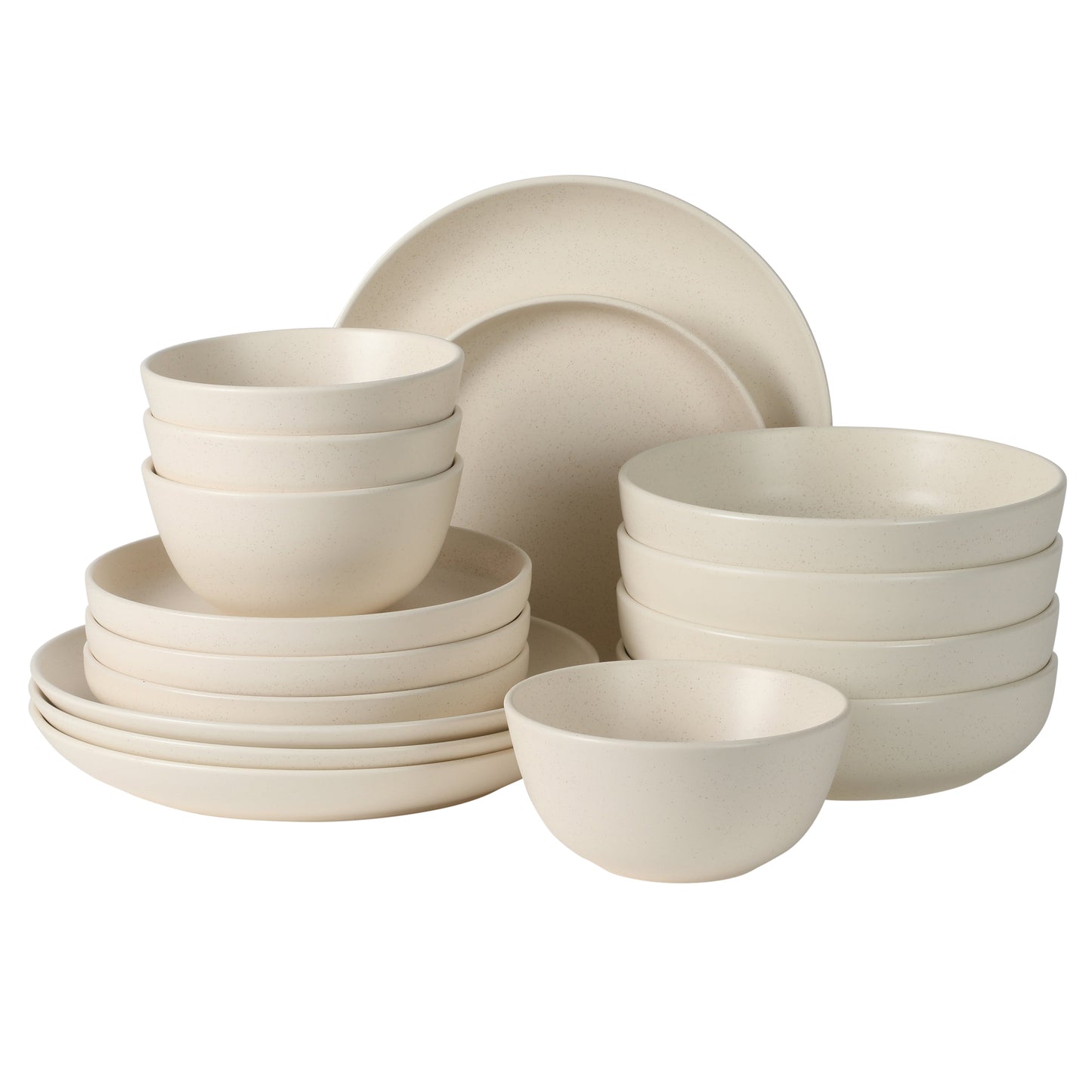 Gibson Elite Leeds Court Plates and Bowls Sets, 16-Piece Stoneware Dinnerware Sets, Round Speckle Reactive Glaze Dish Set, Service for 4