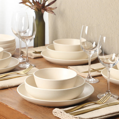 Gibson Elite Leeds Court Plates and Bowls Sets, 16-Piece Stoneware Dinnerware Sets, Round Speckle Reactive Glaze Dish Set, Service for 4