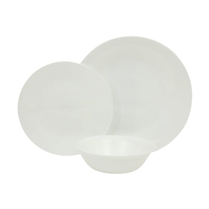 Gibson Home Vanilla Hills 12-Piece Opal Glass Dinnerware Set, Service for 4 – Includes 10" Dinner Plates, 8.5" Salad Plates & Bowls – Microwave Safe, Dishwasher Safe, Chip Resistant – White, Round