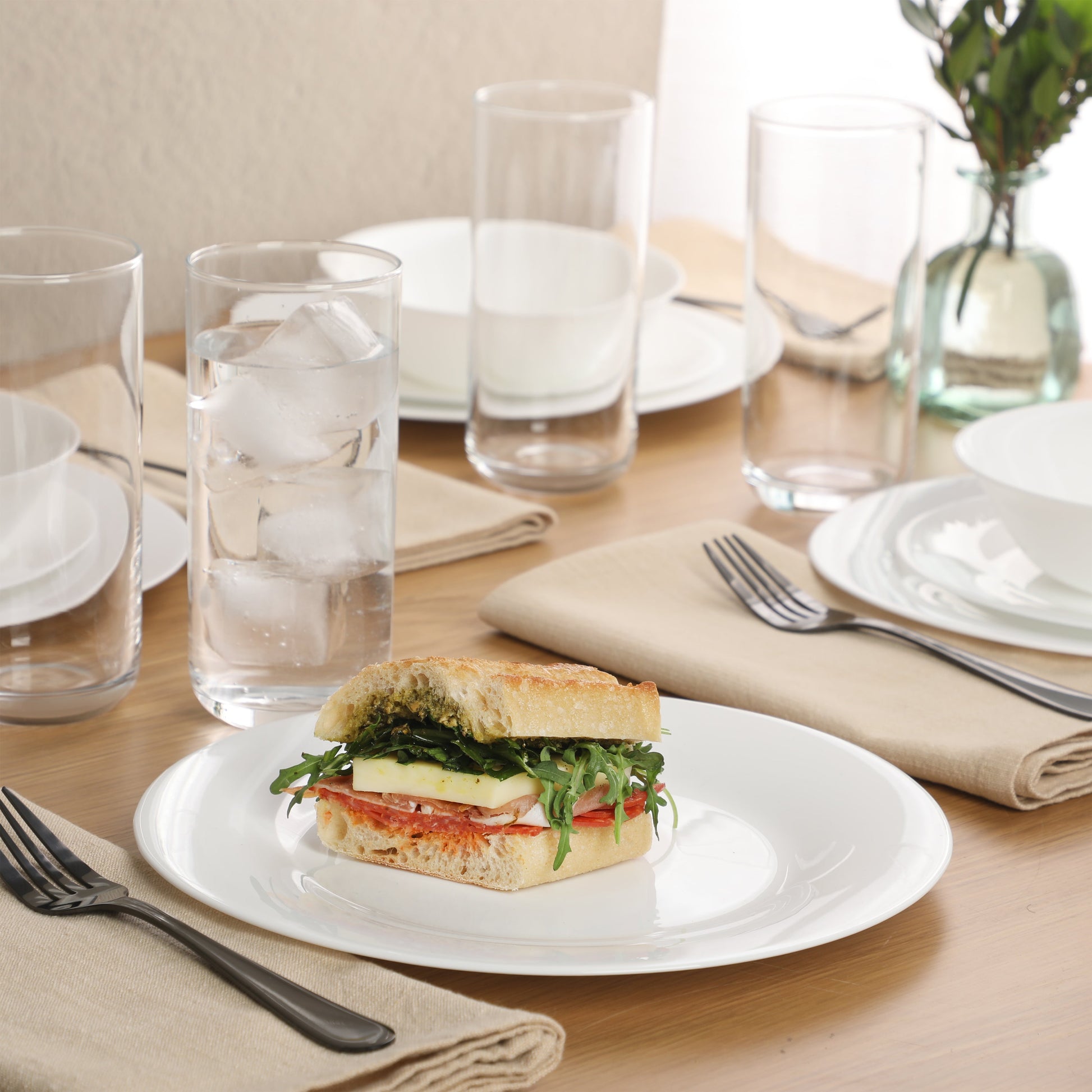 Gibson Home Vanilla Hills 12-Piece Opal Glass Dinnerware Set, Service for 4 – Includes 10" Dinner Plates, 8.5" Salad Plates & Bowls – Microwave Safe, Dishwasher Safe, Chip Resistant – White, Round