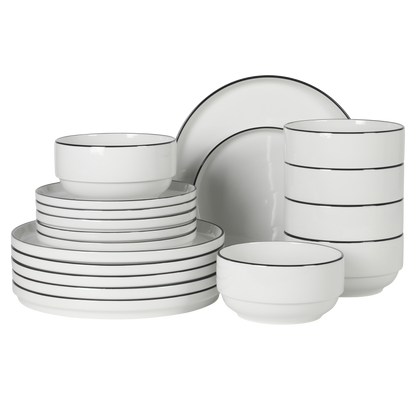 Gibson Home Rothernberg Stackable 18 Piece, Service for 6, Porcelain Plates and Bowls Set