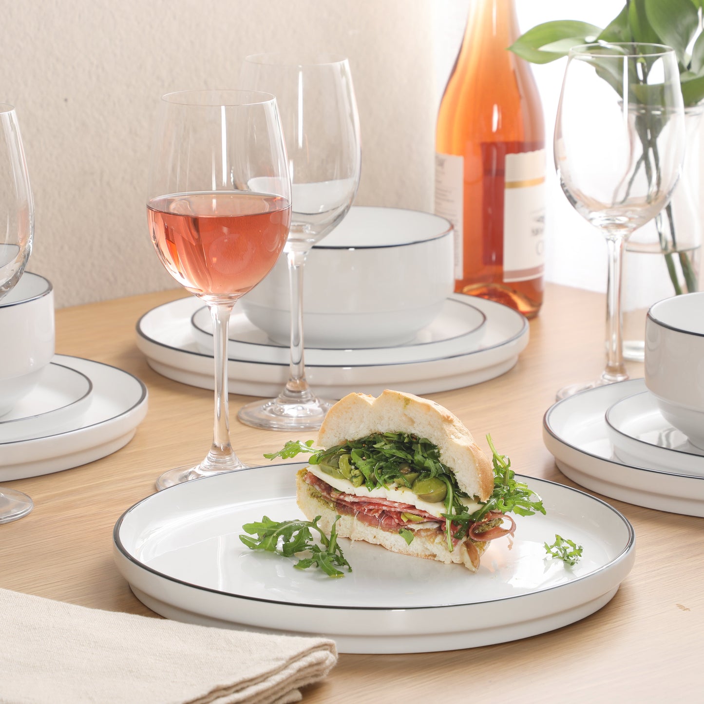 Gibson Home Rothernberg Stackable 18 Piece, Service for 6, Porcelain Plates and Bowls Set