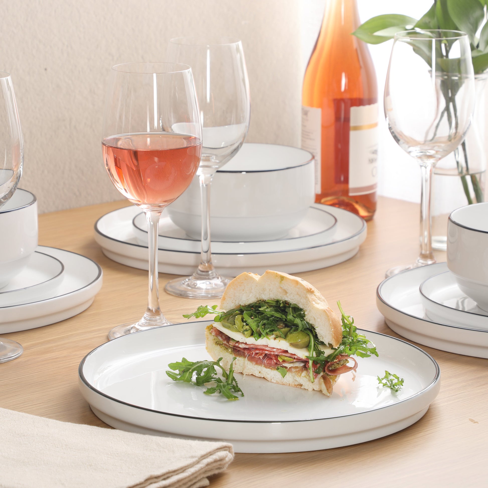 Gibson Home Rothernberg Stackable 18 Piece, Service for 6, Porcelain Plates and Bowls Set