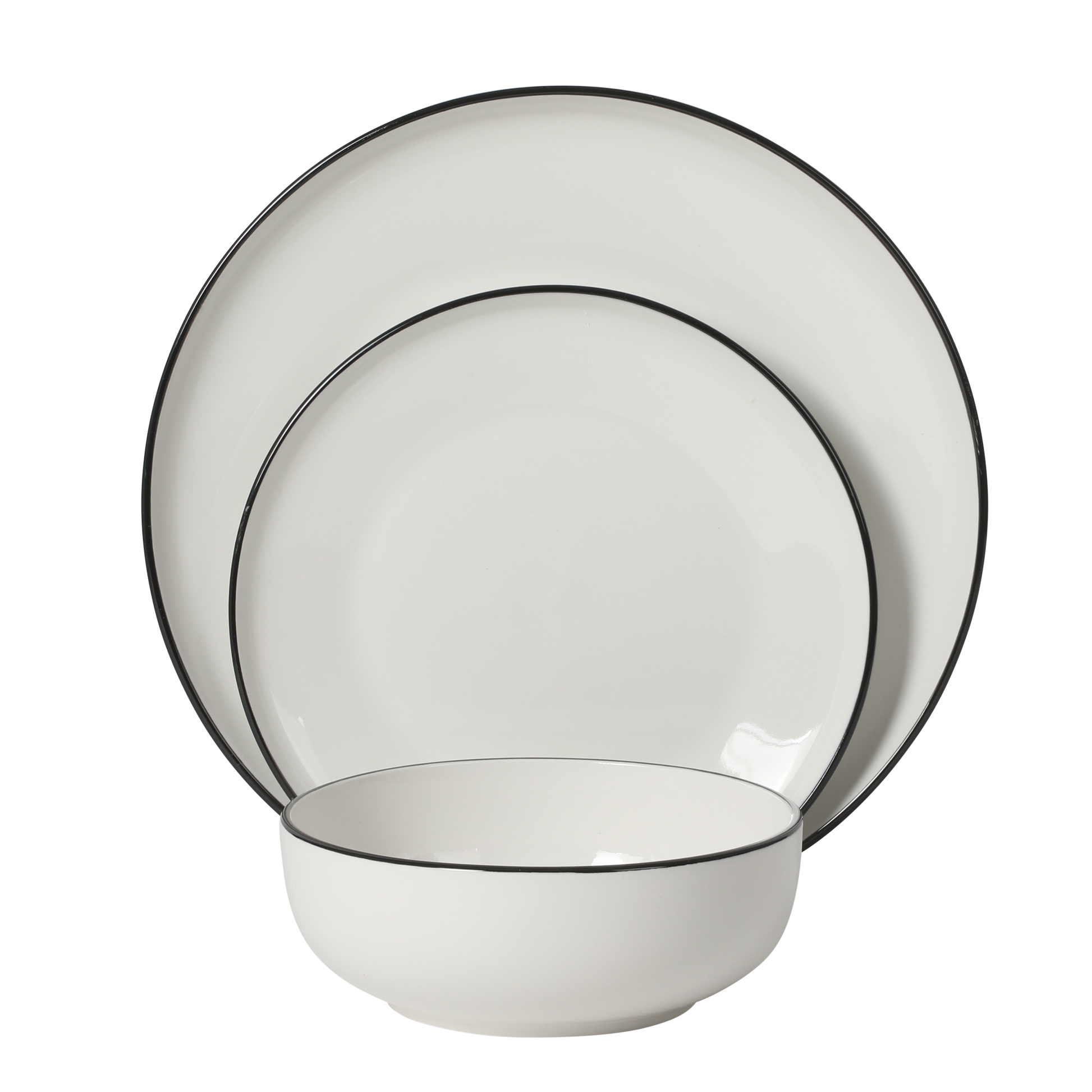 Gibson Home Havenstone 12-Piece Porcelain Dinnerware Set – Dinner Plates, Salad Plates & Bowls, Classic White With Black Rim Everyday Dish Set for Home, Kitchen, Microwave & Dishwasher Safe