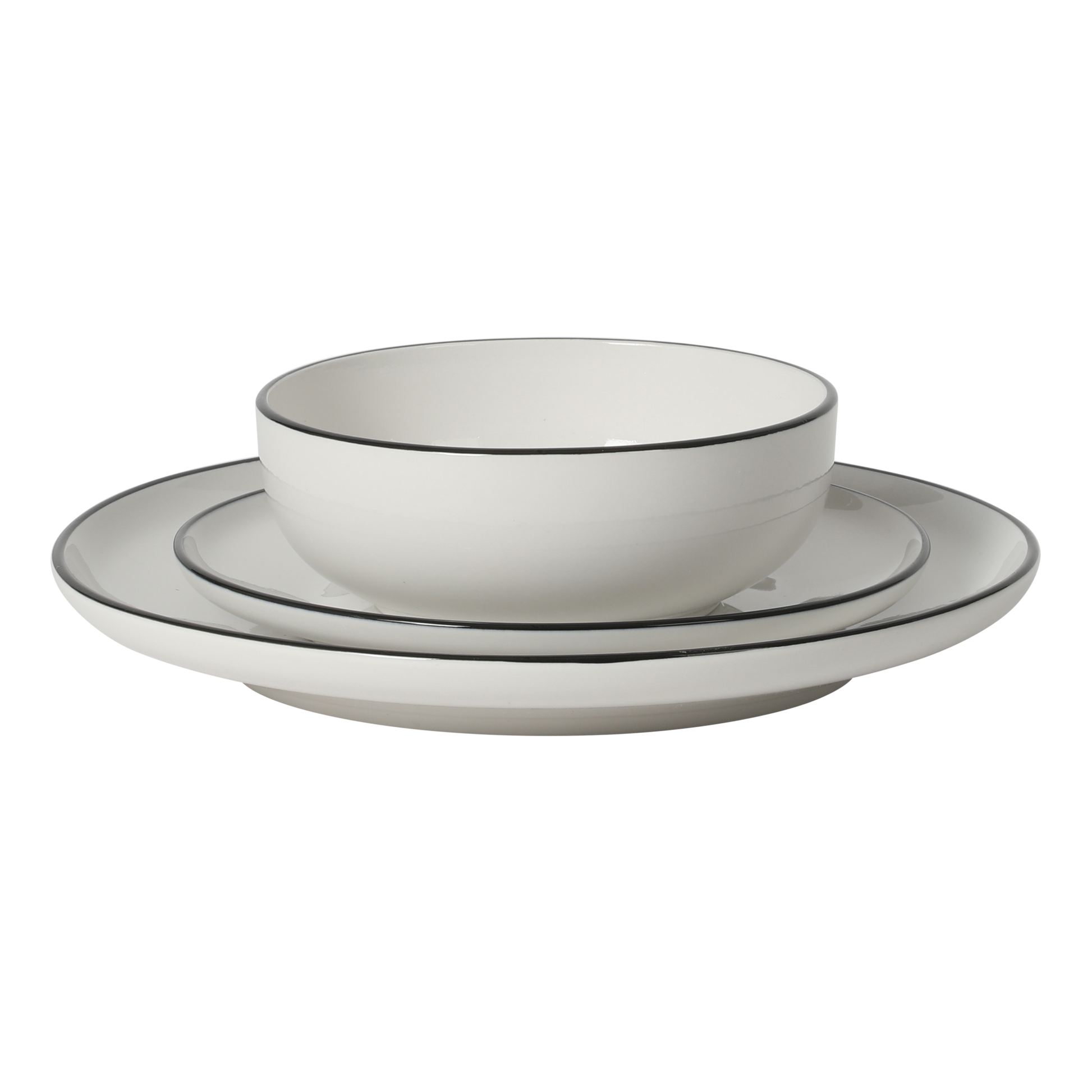 Gibson Home Havenstone 12-Piece Porcelain Dinnerware Set – Dinner Plates, Salad Plates & Bowls, Classic White With Black Rim Everyday Dish Set for Home, Kitchen, Microwave & Dishwasher Safe