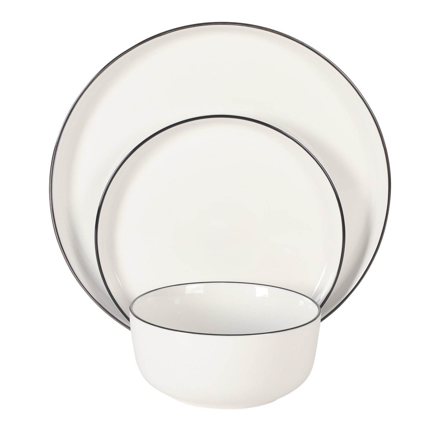 Gibson Home Oslo 12-Piece Porcelain Dinnerware Set – Dinner Plates, Salad Plates & Bowls, Classic White With Black Rim Everyday Dish Set for Home, Kitchen, Microwave & Dishwasher Safe