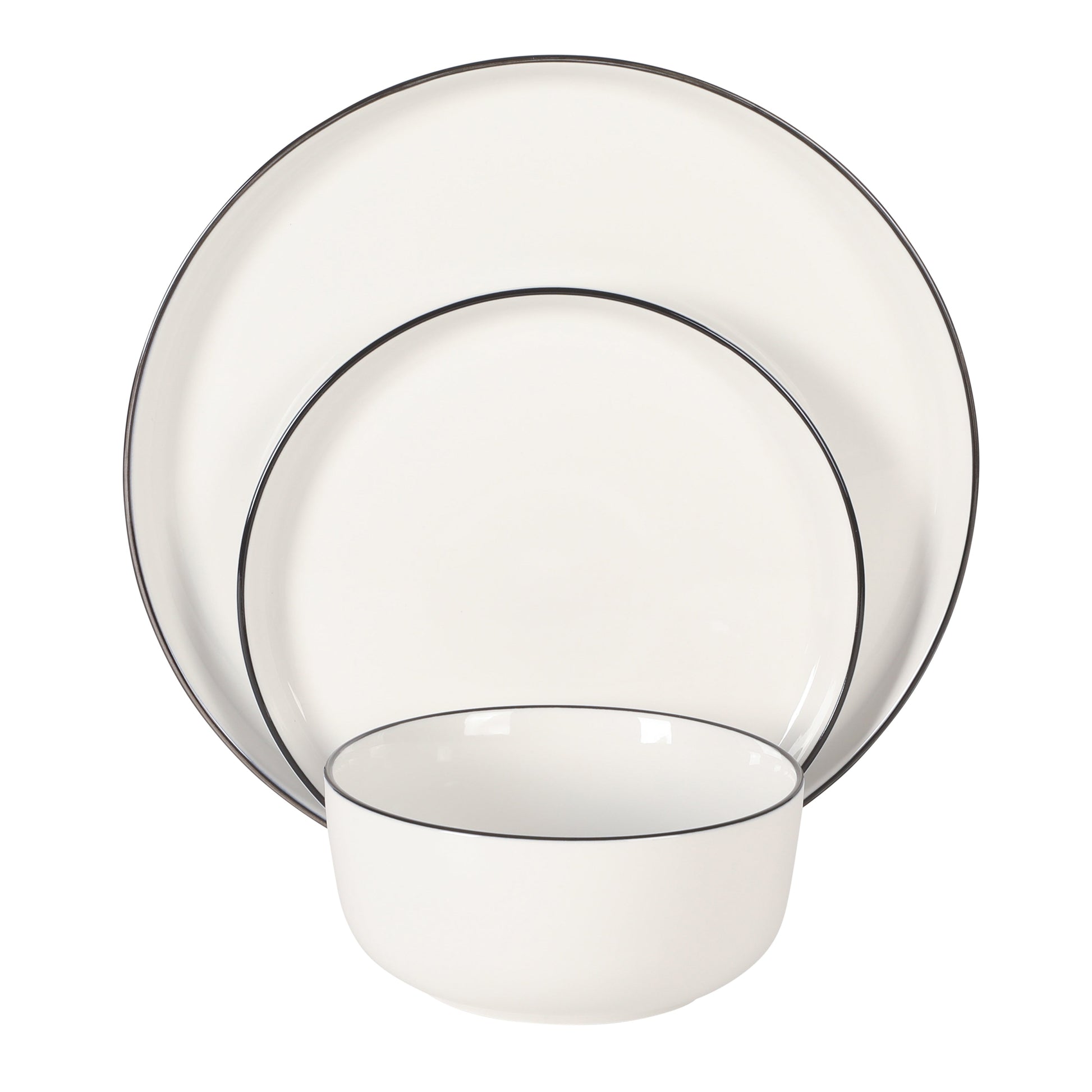 Gibson Home Oslo 12-Piece Porcelain Dinnerware Set – Dinner Plates, Salad Plates & Bowls, Classic White With Black Rim Everyday Dish Set for Home, Kitchen, Microwave & Dishwasher Safe