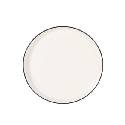 Gibson Home Oslo 12-Piece Porcelain Dinnerware Set – Dinner Plates, Salad Plates & Bowls, Classic White With Black Rim Everyday Dish Set for Home, Kitchen, Microwave & Dishwasher Safe