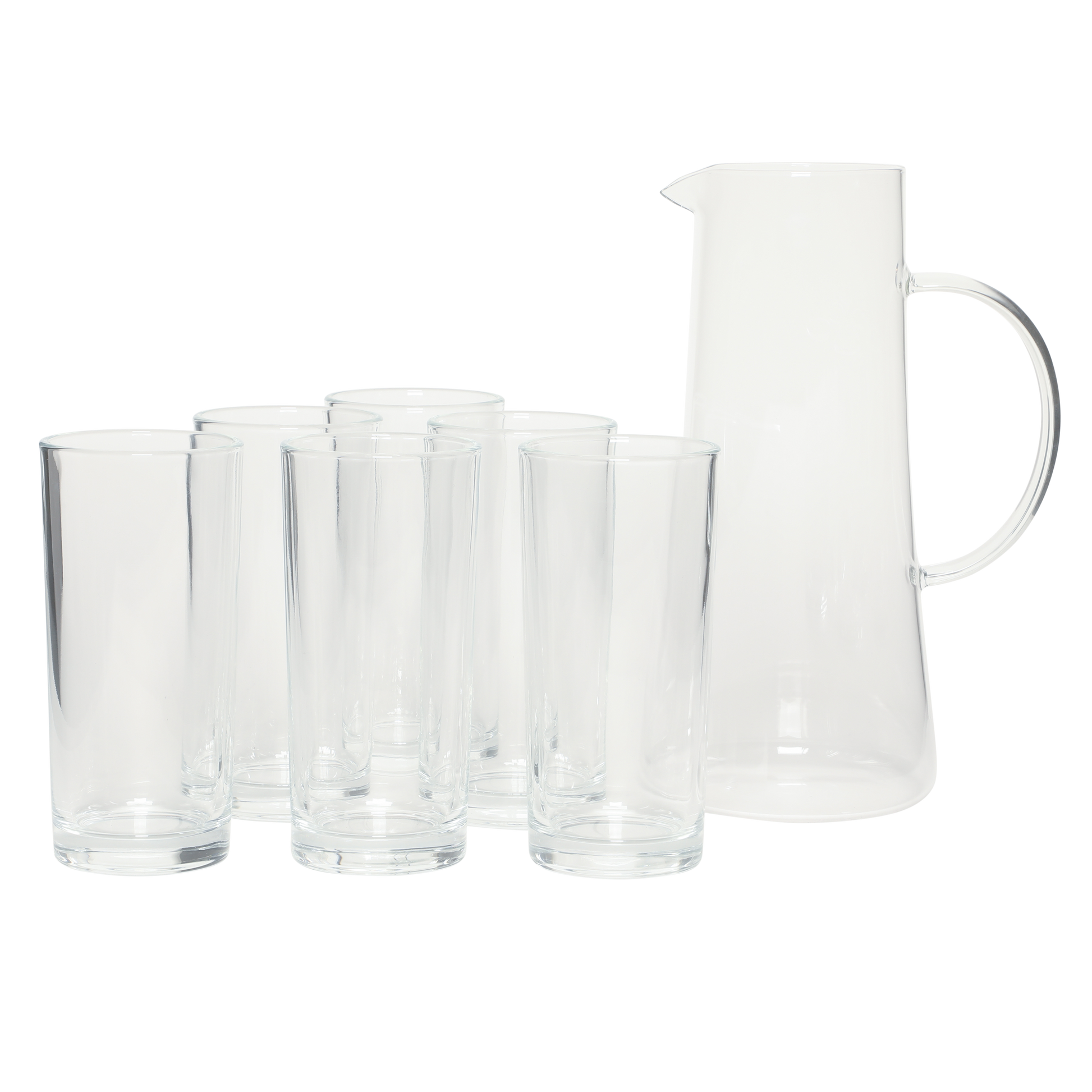 Gibson Home Boozy Brunch 7 Piece Glass Pitcher & Tumbler Set – 1.5L Pitcher with Six 13–14oz Tumblers, Everyday Beverage & Entertaining Drinkware Set, Dishwasher Safe