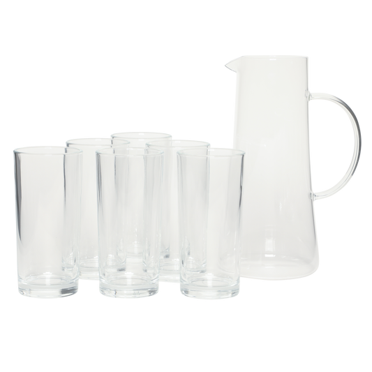 Gibson Home Boozy Brunch 7 Piece Glass Pitcher & Tumbler Set – 1.5L Pitcher with Six 13–14oz Tumblers, Everyday Beverage & Entertaining Drinkware Set, Dishwasher Safe