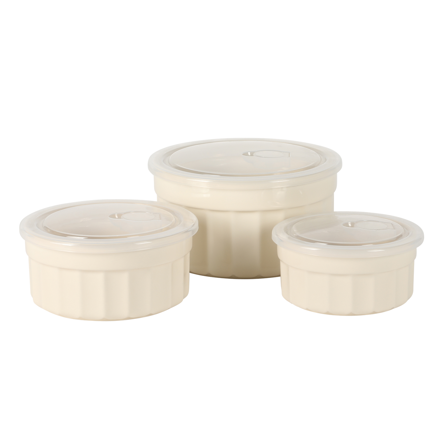 Martha Stewart Broadbrook 6 Piece Stoneware Meal Prep Container Set with Lids, Rectangular/Round Food Storage & Bakeware, Cream, Oven, Microwave & Dishwasher Safe