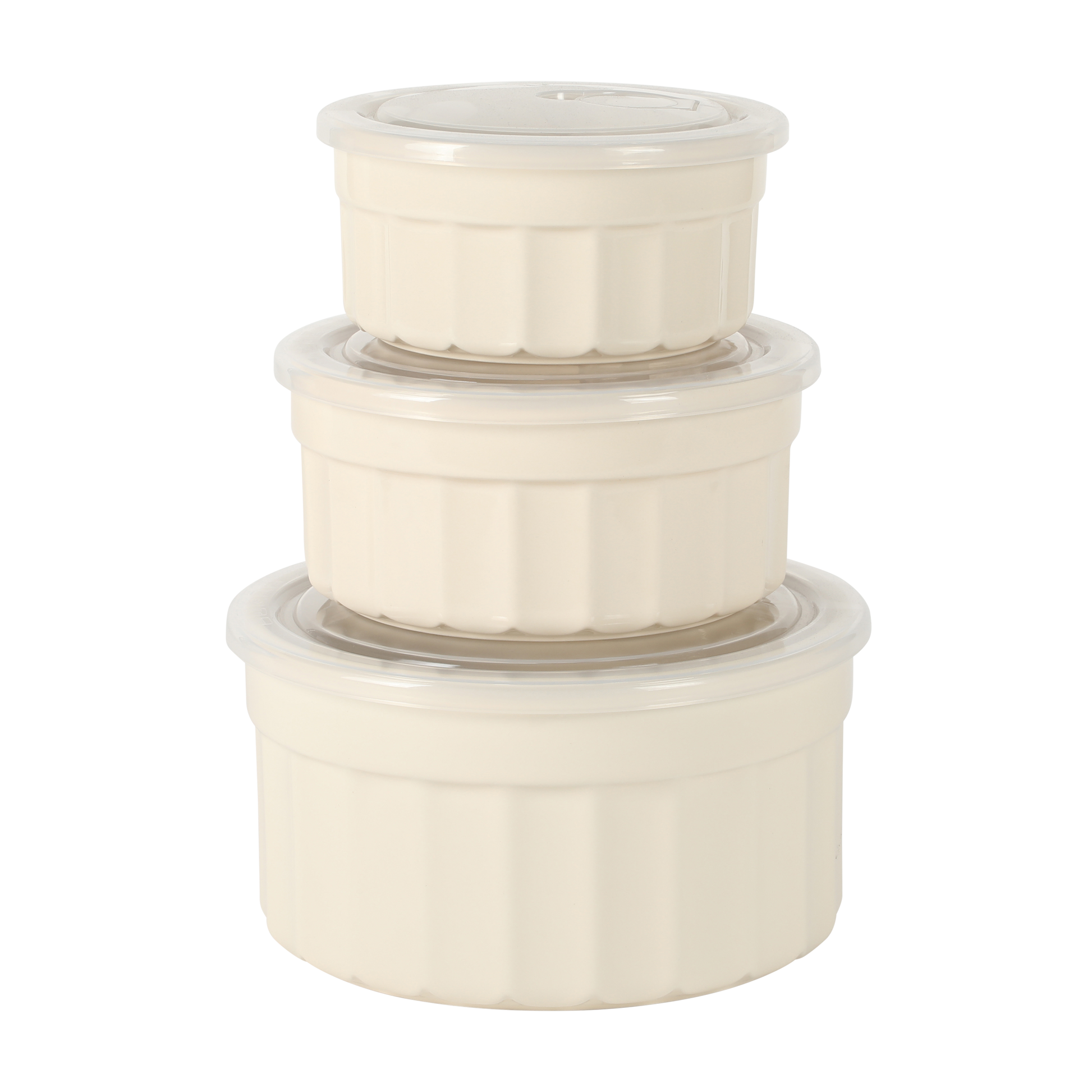 Martha Stewart Broadbrook 6 Piece Stoneware Meal Prep Container Set with Lids, Rectangular/Round Food Storage & Bakeware, Cream, Oven, Microwave & Dishwasher Safe