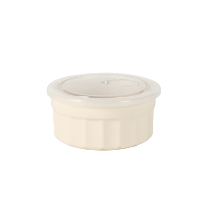 Martha Stewart Broadbrook 6 Piece Stoneware Meal Prep Container Set with Lids, Rectangular/Round Food Storage & Bakeware, Cream, Oven, Microwave & Dishwasher Safe