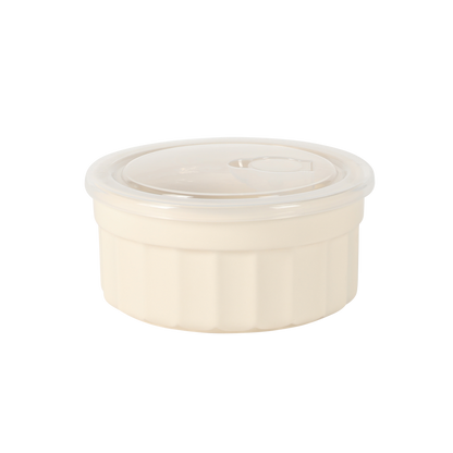 Martha Stewart Broadbrook 6 Piece Stoneware Meal Prep Container Set with Lids, Rectangular/Round Food Storage & Bakeware, Cream, Oven, Microwave & Dishwasher Safe