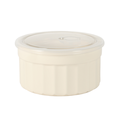 Martha Stewart Broadbrook 6 Piece Stoneware Meal Prep Container Set with Lids, Rectangular/Round Food Storage & Bakeware, Cream, Oven, Microwave & Dishwasher Safe