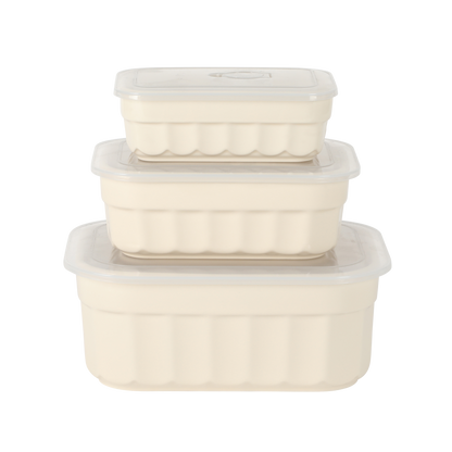 Martha Stewart Broadbrook 6 Piece Stoneware Meal Prep Container Set with Lids, Rectangular/Round Food Storage & Bakeware, Cream, Oven, Microwave & Dishwasher Safe
