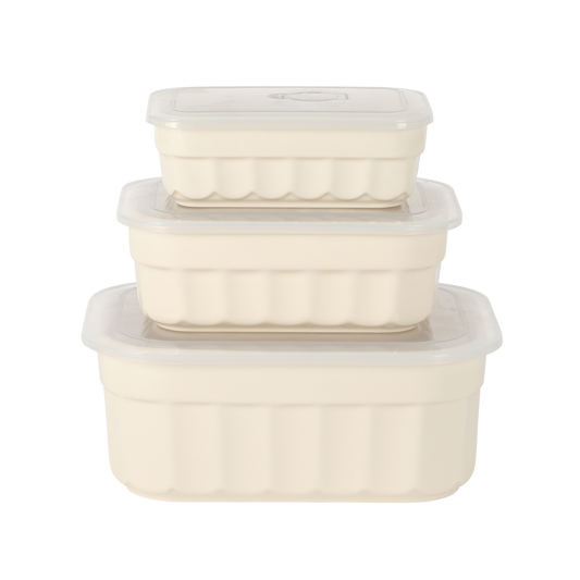 Martha Stewart Broadbrook 6 Piece Stoneware Meal Prep Container Set with Lids, Rectangular/Round Food Storage & Bakeware, Cream, Oven, Microwave & Dishwasher Safe