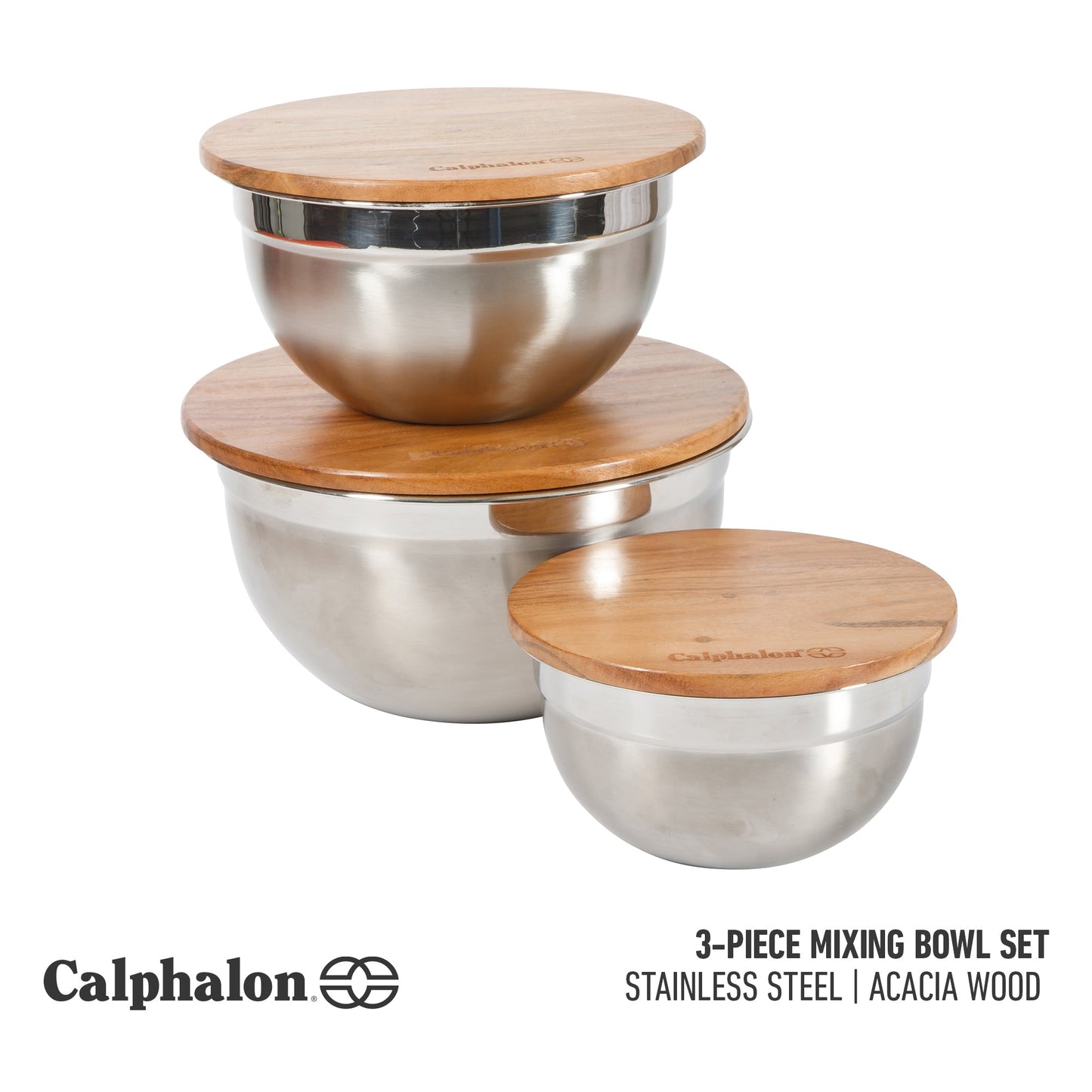 Calphalon Orbit 3 Piece Mixing Bowl Set W/ Acacia Wood Lids