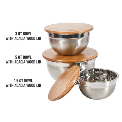 Calphalon Orbit 3 Piece Mixing Bowl Set W/ Acacia Wood Lids