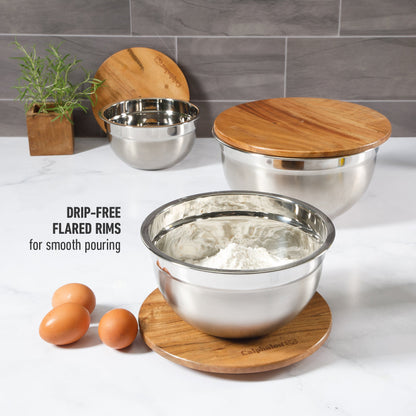 Calphalon Orbit 3 Piece Mixing Bowl Set W/ Acacia Wood Lids