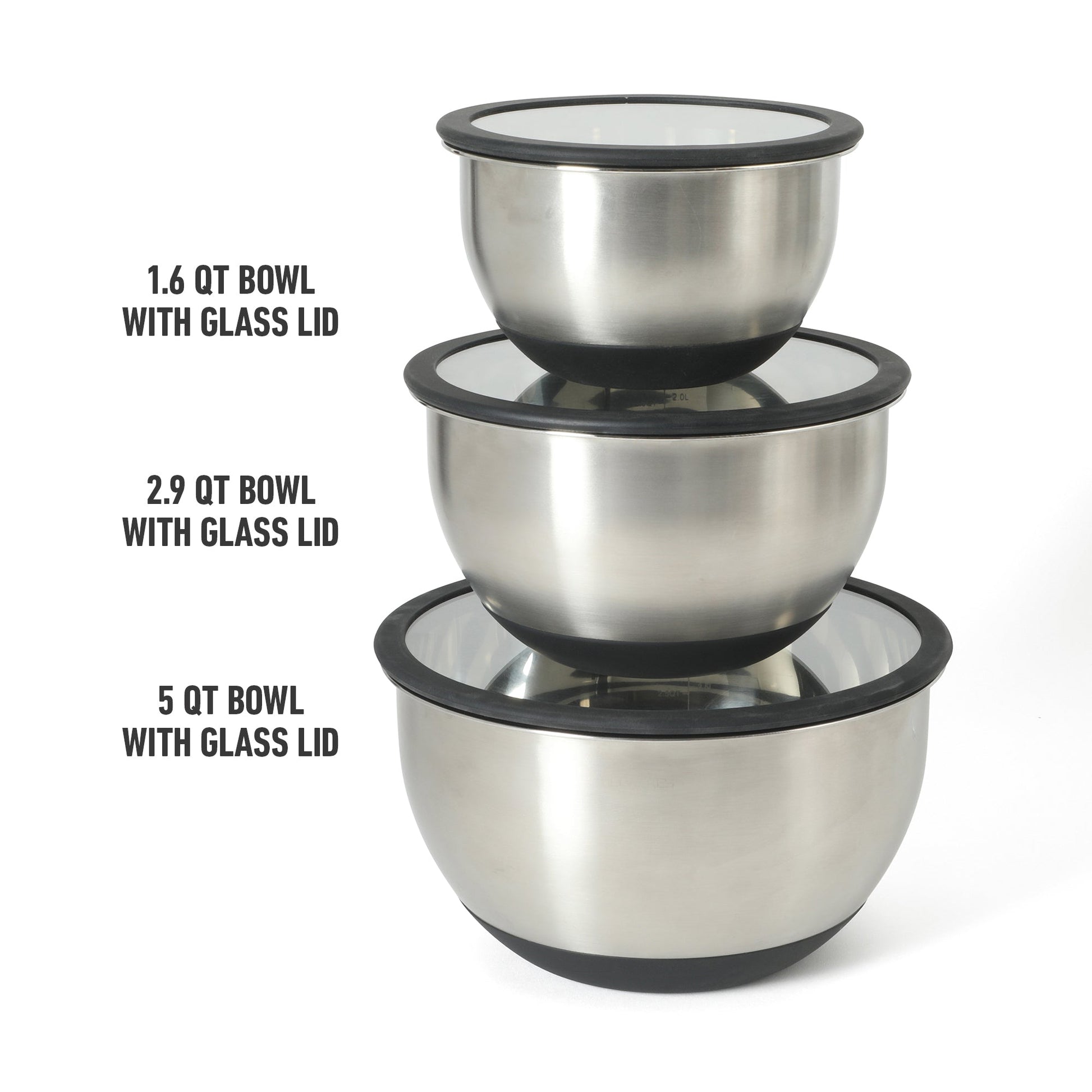 Calphalon Orbit 3 Piece Mixing Bowl Set W/ Glass Lids and Silicone Nonslip Base