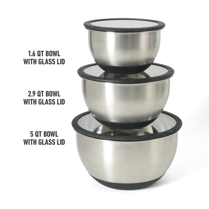Calphalon Orbit 3 Piece Mixing Bowl Set W/ Glass Lids and Silicone Nonslip Base