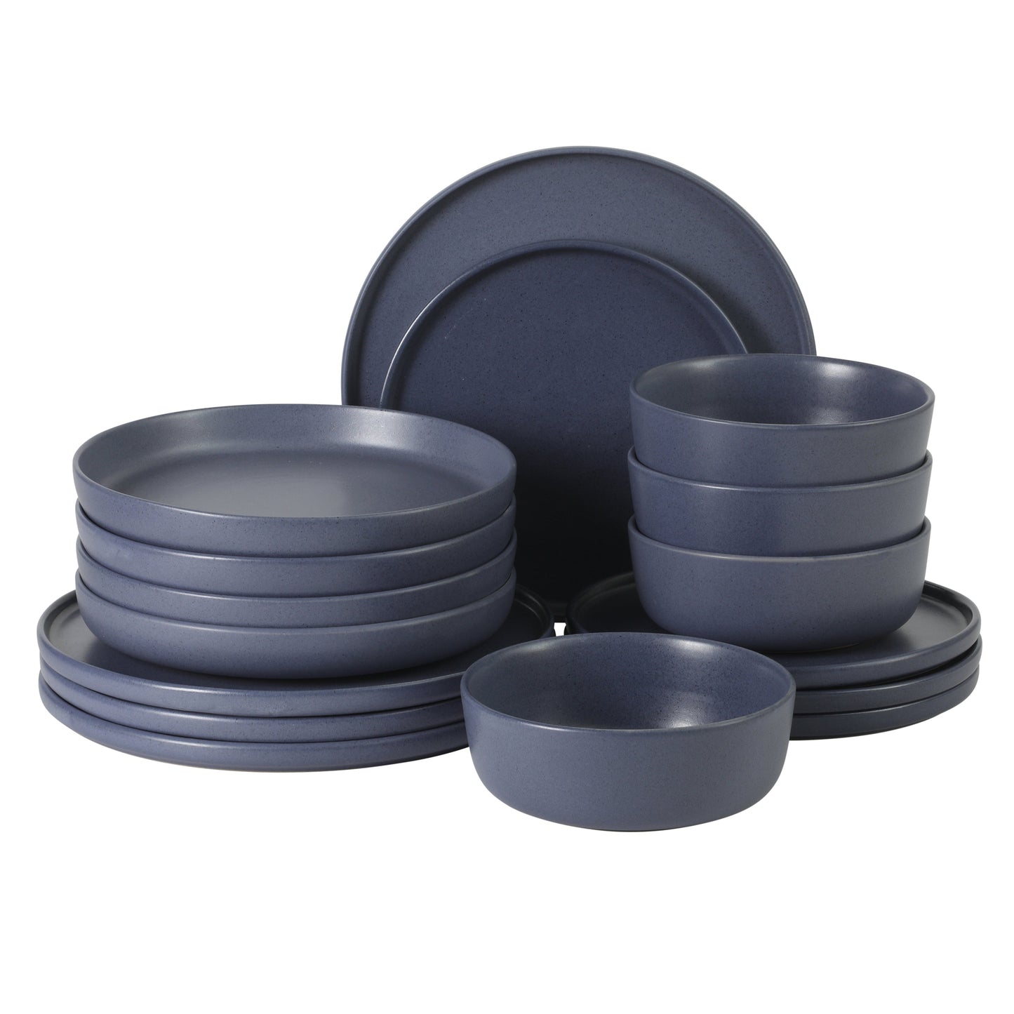 Gibson Elite Bayou Moon Plates and Bowls Sets, 16-Piece Matte Stoneware Dinnerware Sets, Solid Color Reactive Glaze Dish Set, Service for 4