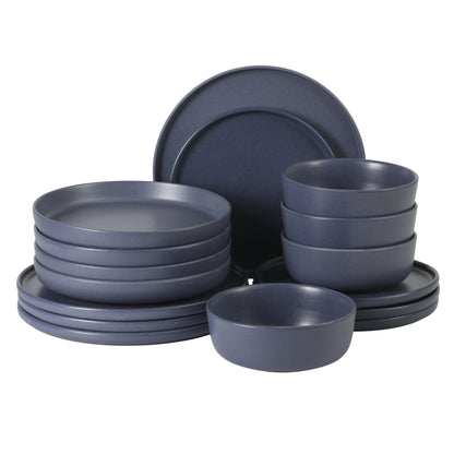 Gibson Elite Bayou Moon Plates and Bowls Sets, 16-Piece Matte Stoneware Dinnerware Sets, Solid Color Reactive Glaze Dish Set, Service for 4