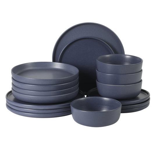 Gibson Elite Bayou Moon Plates and Bowls Sets, 16-Piece Matte Stoneware Dinnerware Sets, Solid Color Reactive Glaze Dish Set, Service for 4