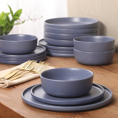 Gibson Elite Bayou Moon Plates and Bowls Sets, 16-Piece Matte Stoneware Dinnerware Sets, Solid Color Reactive Glaze Dish Set, Service for 4