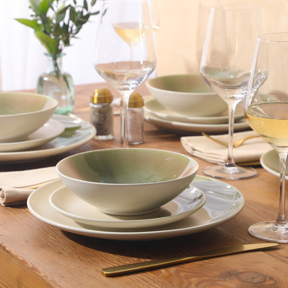 Gibson Elite Crescenton Plates and Bowls Sets, 12-Piece Stoneware Dinnerware Sets, Round Reactive Glaze Dish Set, Service for 4