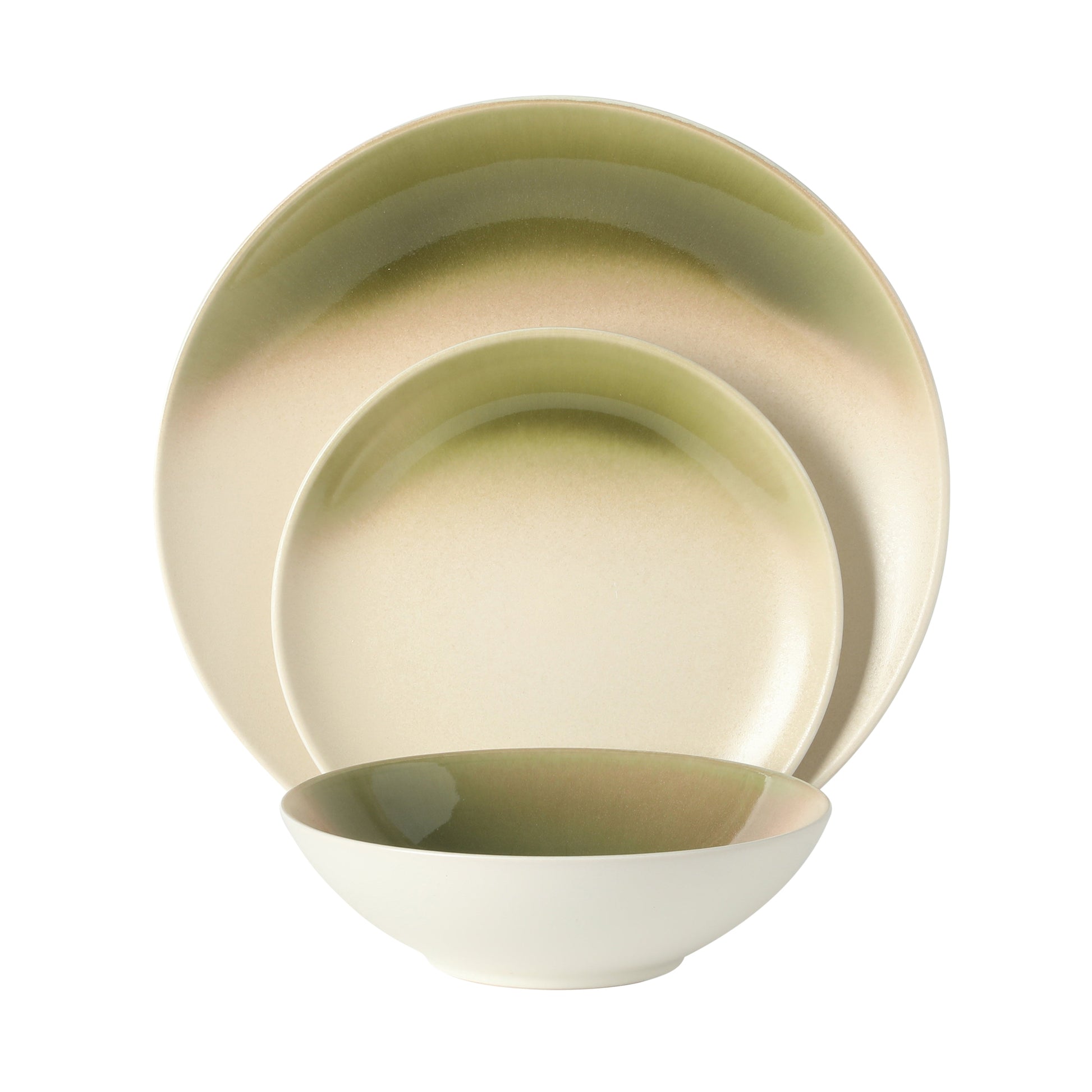 Gibson Elite Crescenton Plates and Bowls Sets, 12-Piece Stoneware Dinnerware Sets, Round Reactive Glaze Dish Set, Service for 4