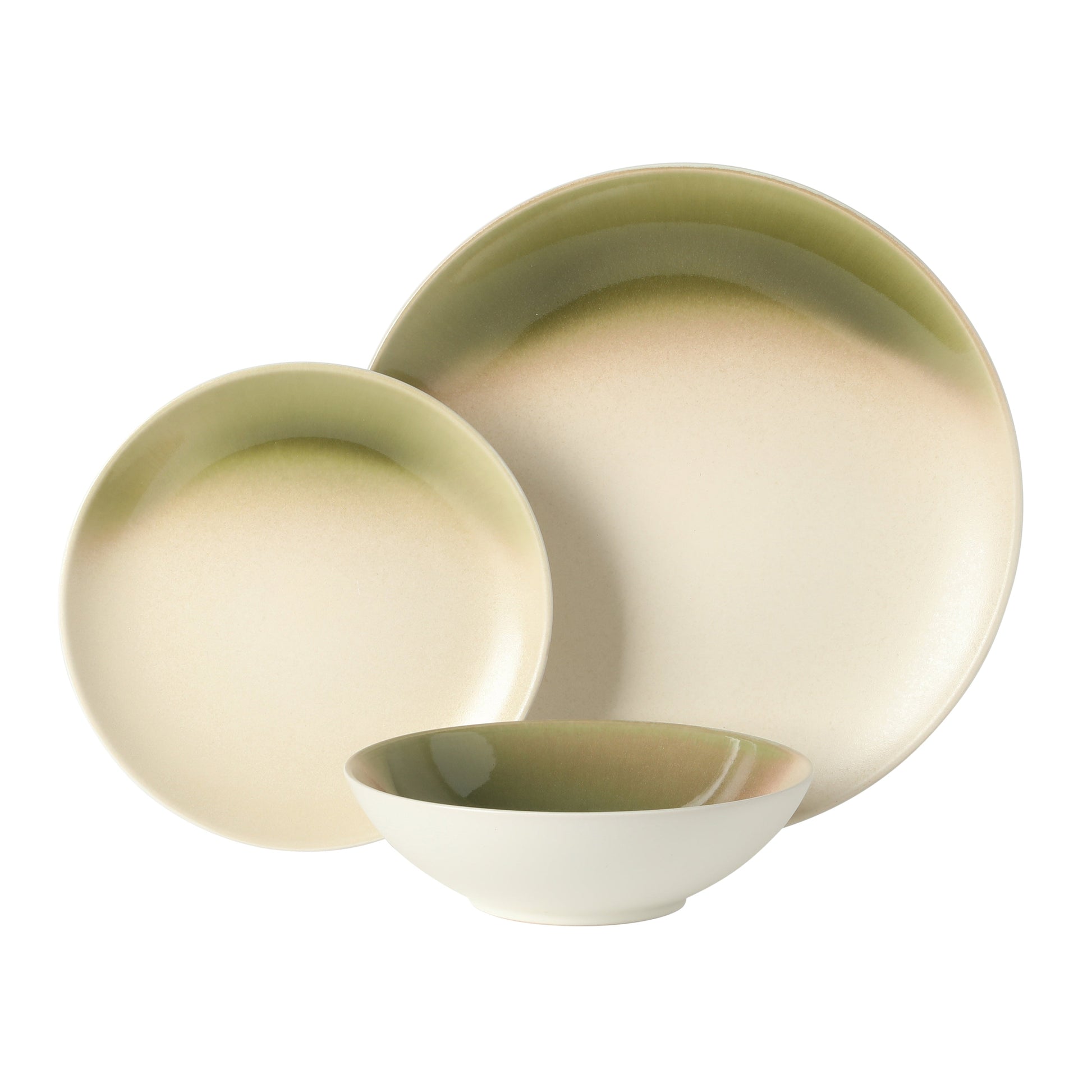 Gibson Elite Crescenton Plates and Bowls Sets, 12-Piece Stoneware Dinnerware Sets, Round Reactive Glaze Dish Set, Service for 4