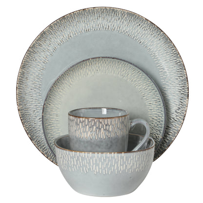 Gibson Elite Jasper 16 Piece Plates and Bowls Reactive Glaze Dishes Stoneware Ceramic Dinnerware Set - Service for 4 - Taupe