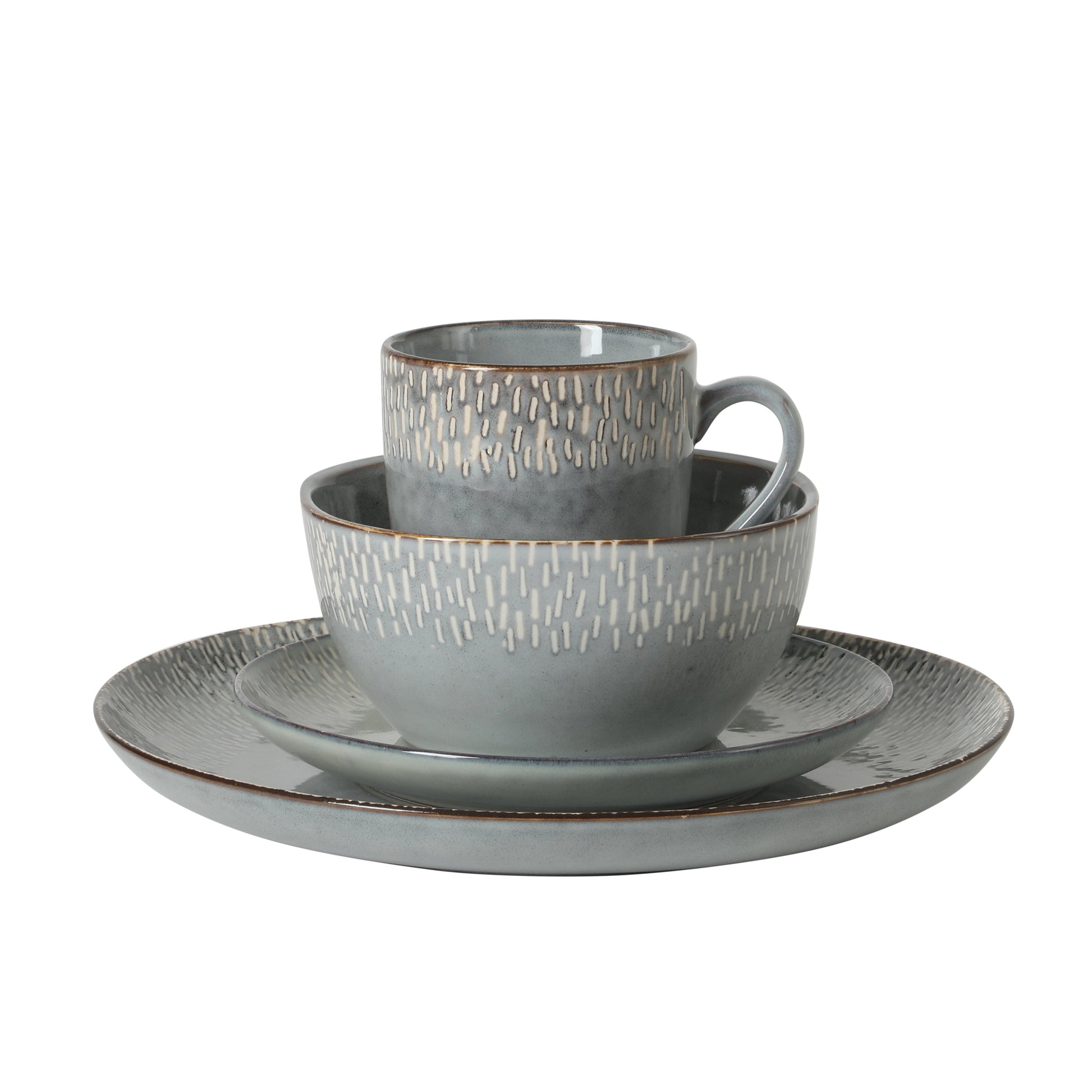 Gibson Elite Jasper 16 Piece Plates and Bowls Reactive Glaze Dishes Stoneware Ceramic Dinnerware Set - Service for 4 - Taupe