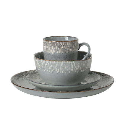 Gibson Elite Jasper 16 Piece Plates and Bowls Reactive Glaze Dishes Stoneware Ceramic Dinnerware Set - Service for 4 - Taupe
