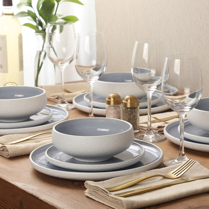 Gibson Elite Pacifco Beach Plates and Bowls Sets, 12-Piece Stoneware Dinnerware Sets, Reactive Glaze Dish Set, Service for 4