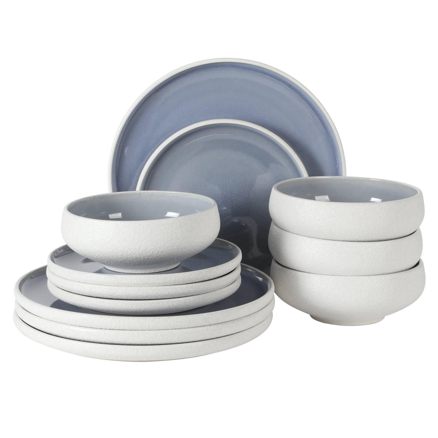 Gibson Elite Pacifco Beach Plates and Bowls Sets, 12-Piece Stoneware Dinnerware Sets, Reactive Glaze Dish Set, Service for 4