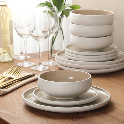 Gibson Elite Pacifco Beach Plates and Bowls Sets, 12-Piece Stoneware Dinnerware Sets, Reactive Glaze Dish Set, Service for 4